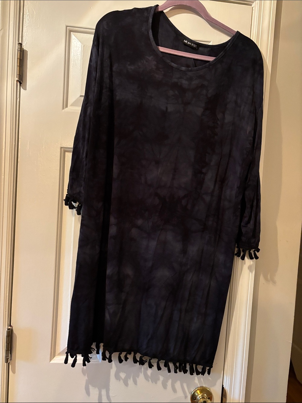 Maeve Dark Charcoal Tie-Dye Tassel Hem Tunic